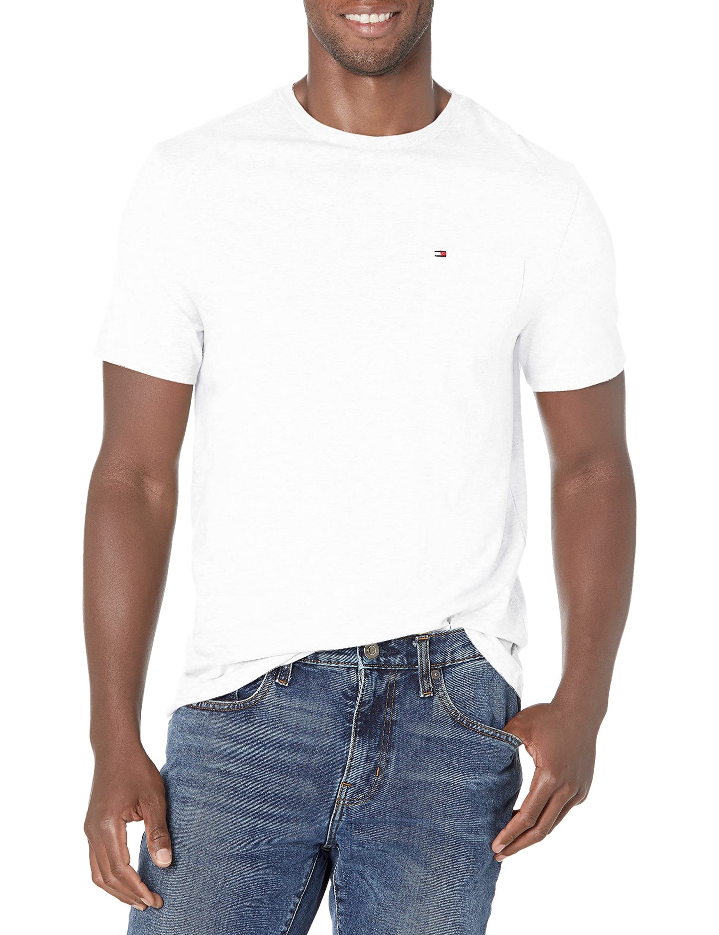 Tommy Hilfiger mens Essential Short Sleeve Cotton Crewneck Pocket T-shirt T Shirt, Cotton White, 4X-Large Tall US