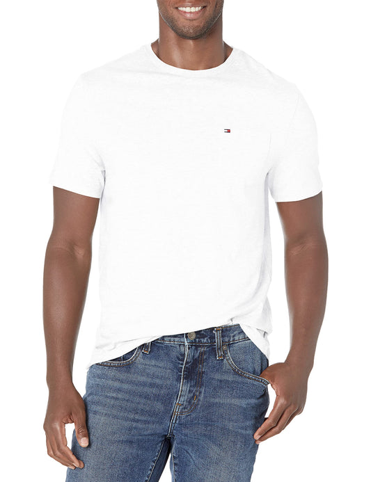 Tommy Hilfiger mens Essential Short Sleeve Cotton Crewneck Pocket T-shirt T Shirt, Cotton White, 4X-Large Tall US