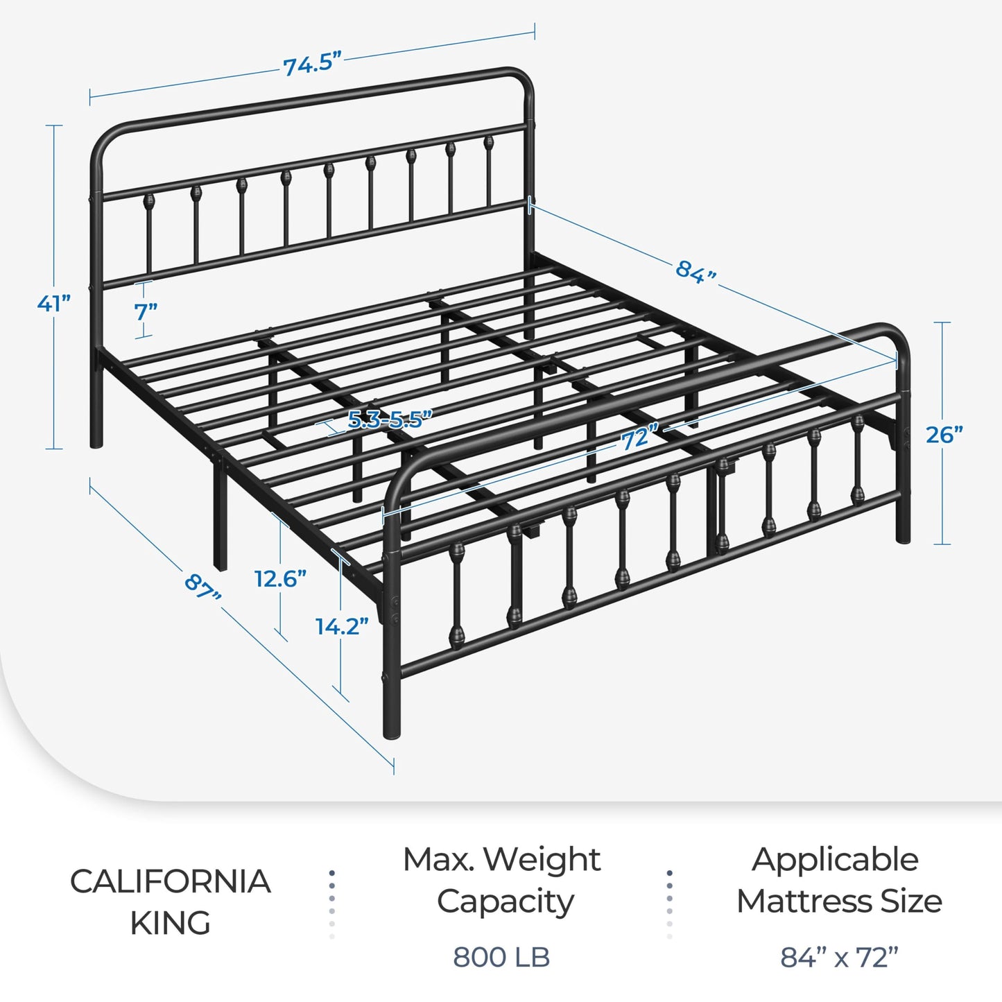 Yaheetech Classic Metal Platform Bed Frame Mattress Foundation with Victorian Style Iron-Art Headboard/Footboard/Under Bed Storage/No Box Spring Needed/California King Size Black
