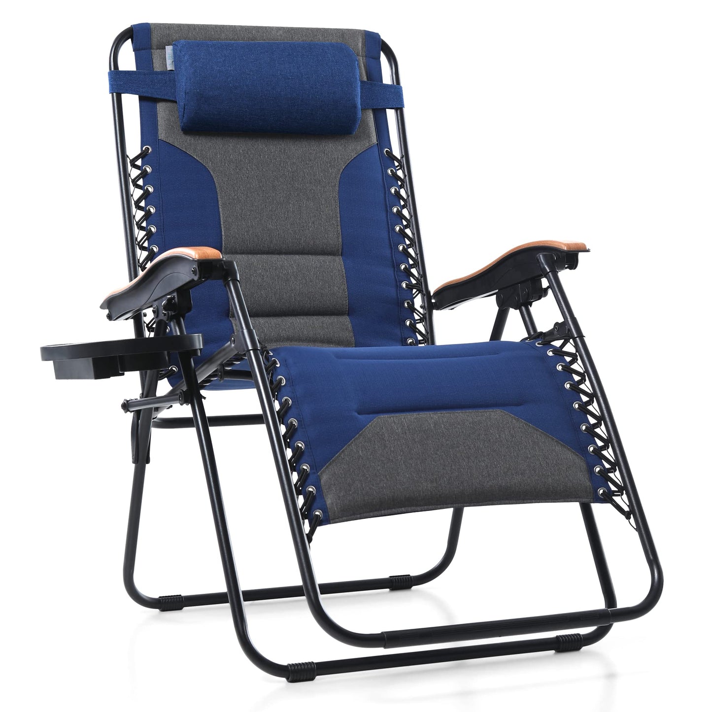 PHI VILLA XXL Oversized Padded Zero Gravity Chair, Foldable Patio Recliner, 30" Wide Seat Anti Gravity Lounger with Cup Holder, Support 400 LBS