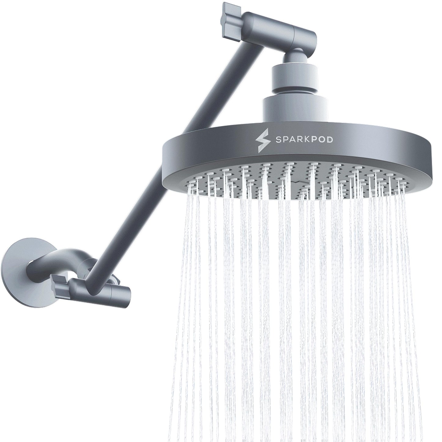 SparkPod Round Rain Shower Head with Extension Arm - Height Adjustable Shower Head with High Pressure Performance - Easy 1-Minute Installation (11" Arm Extension, Titanium Charcoal Grey)