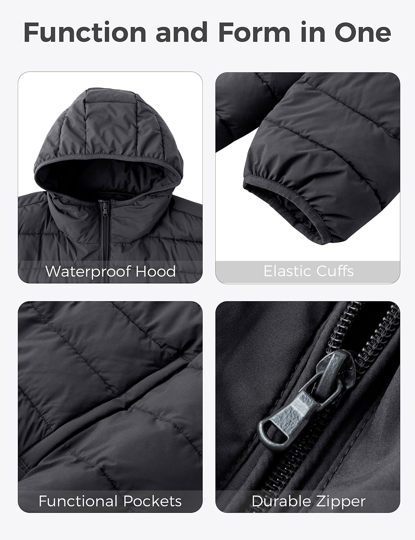 wantdo Men's Big and Tall Winter Jackets Waterproof Windproof Bubble Coat Dark Grey X-Large Tall