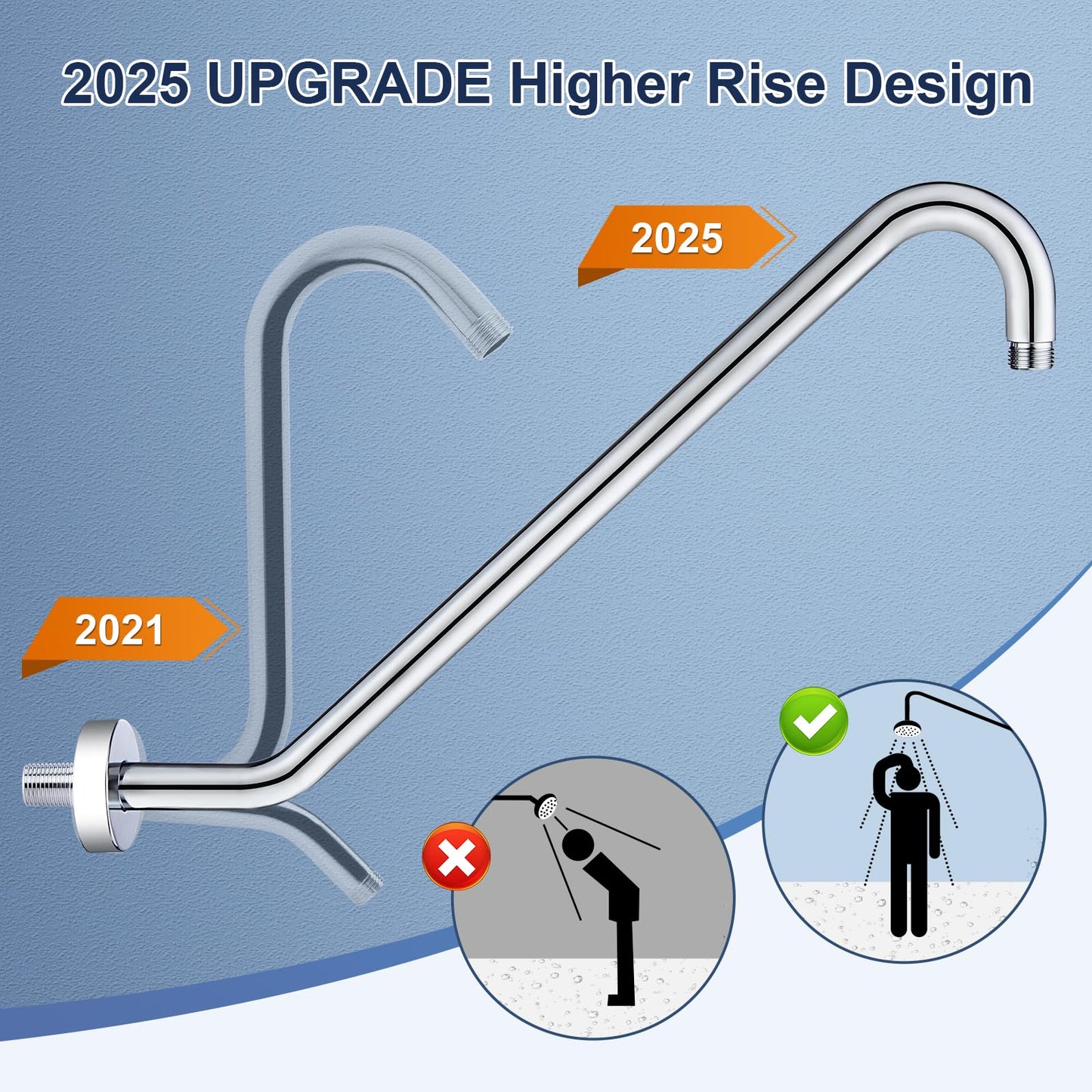 Shower Head Extension Arm with Flange Uvish 17" S Shaped Shower Head Riser Pipe, Stainless Steel High Rise Extra Long Goose Neck Shower Extender Arm, Standard 1/2" Connection, Brushed Nickle