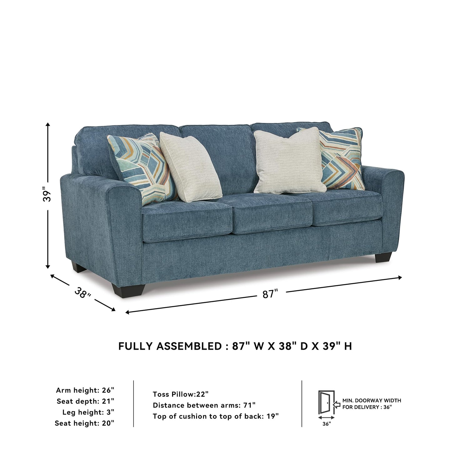 Signature Design by Ashley Cashton Casual Sofa for Living Room, Blue