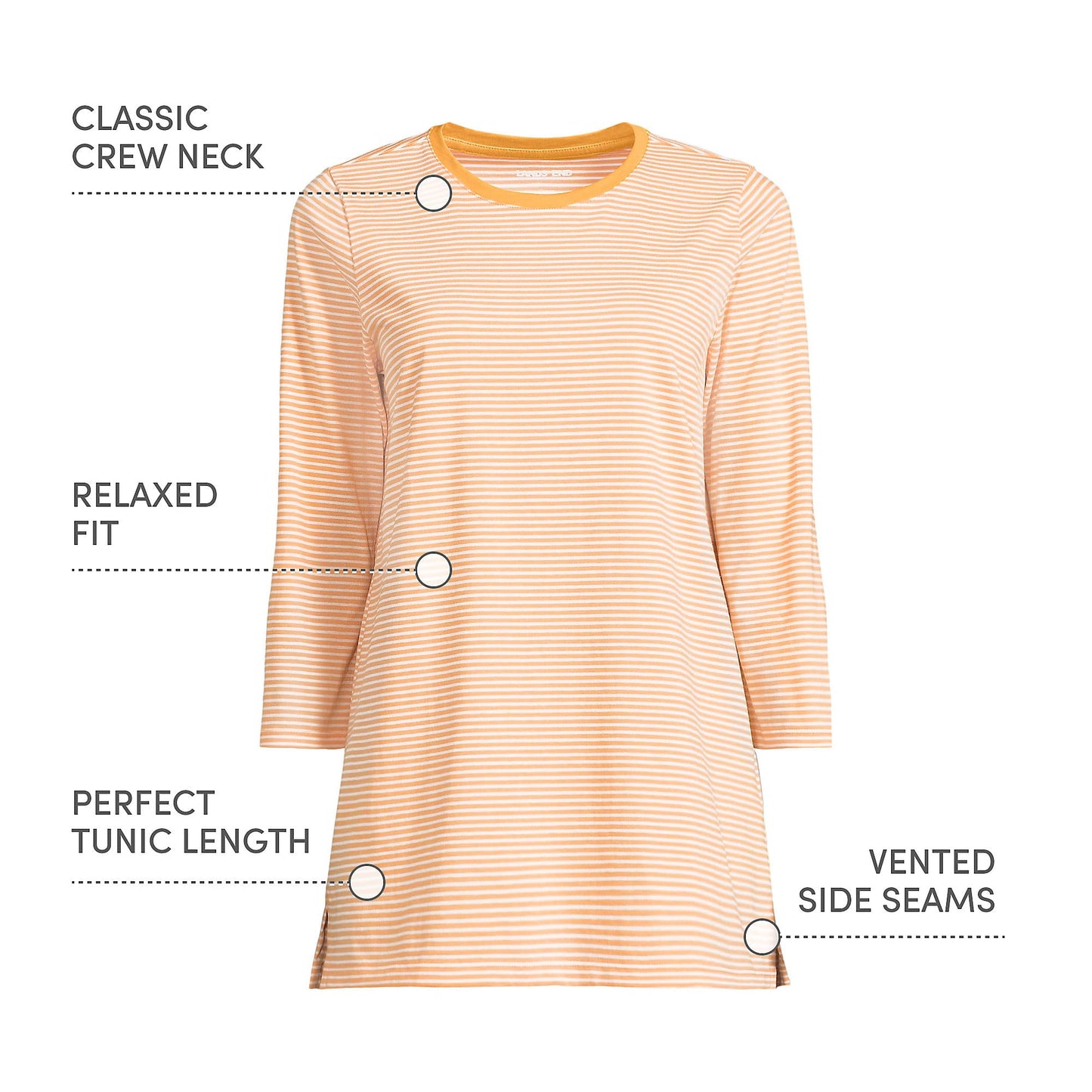 Lands' End Womens 3Q Cotton Supima Crew Neck Tunic Sweet Mango Micro Stripe Tall X-Large