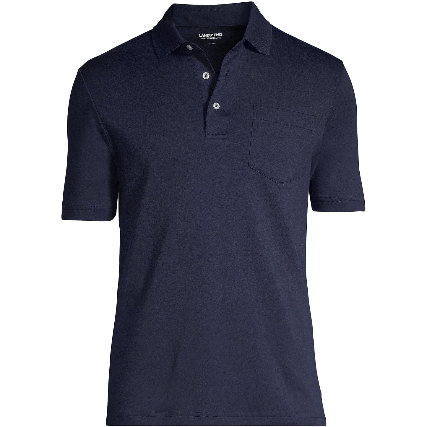 Lands' End Mens Short Sleeve Pocket Supima Polo Radiant Navy Tall X-Large