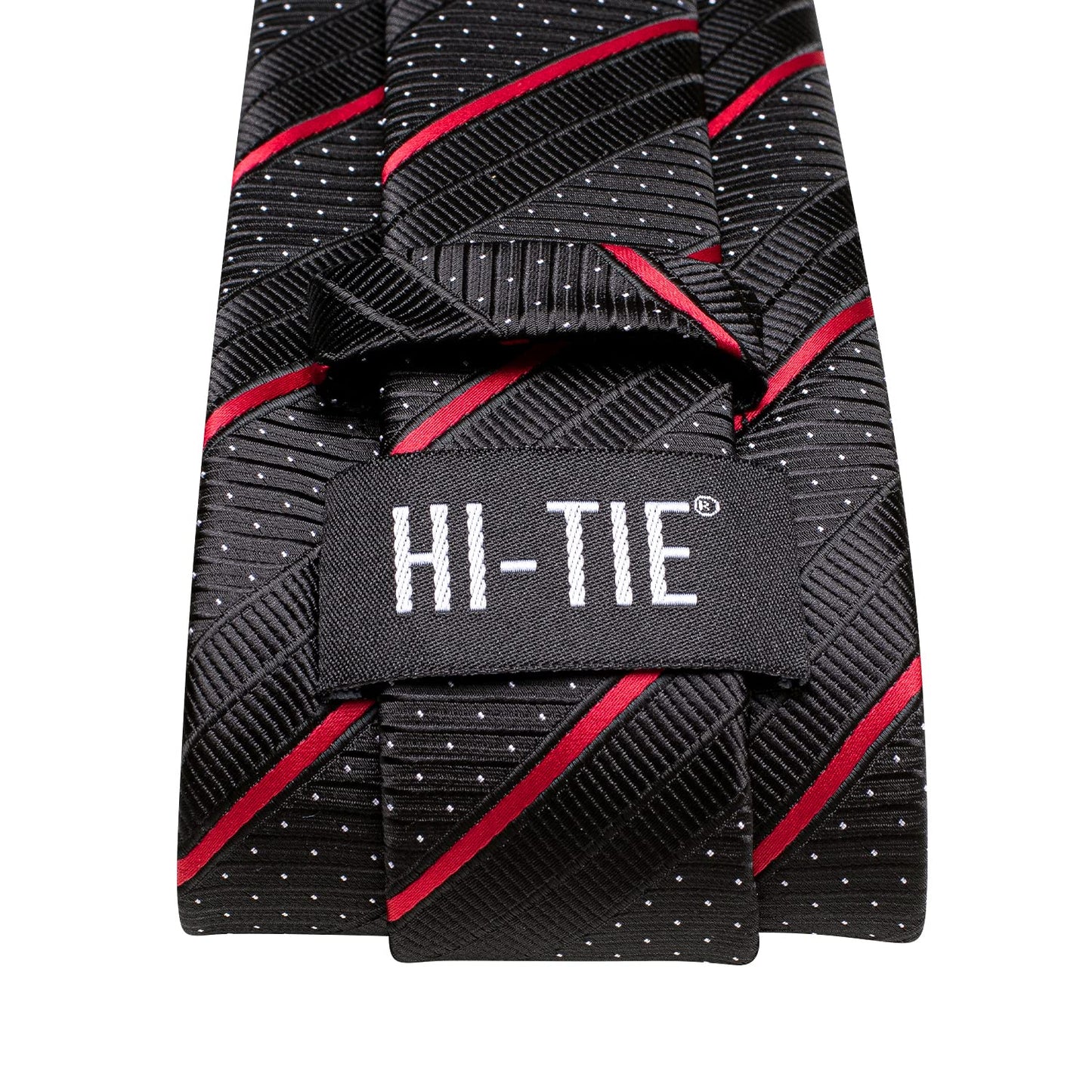 Hi-Tie Black and Red Ties for Men Silk 70''Extra long Mens Ties Set and Pocket Square Cufflinks Dress Necktie for Wedding