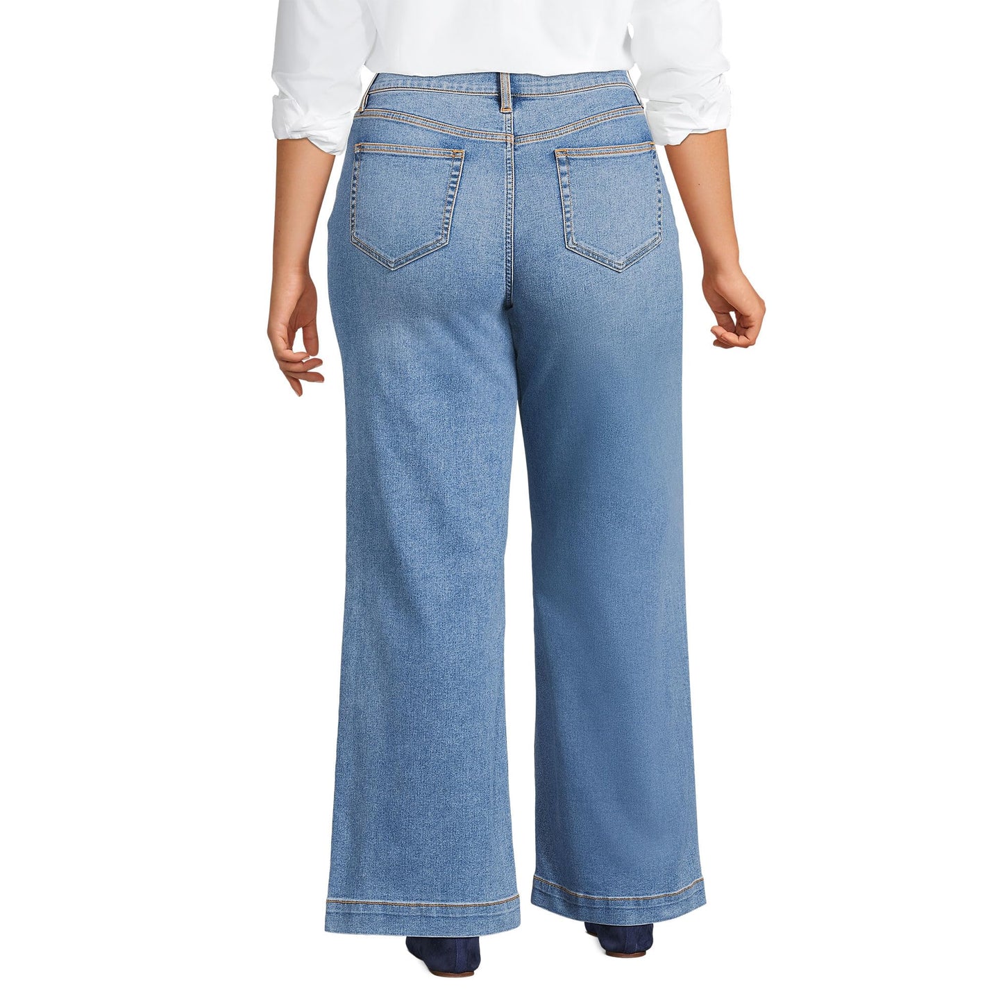 Lands' End Womens Recover HR Wide Leg Blue Jeans Beau Blue Regular 6 32