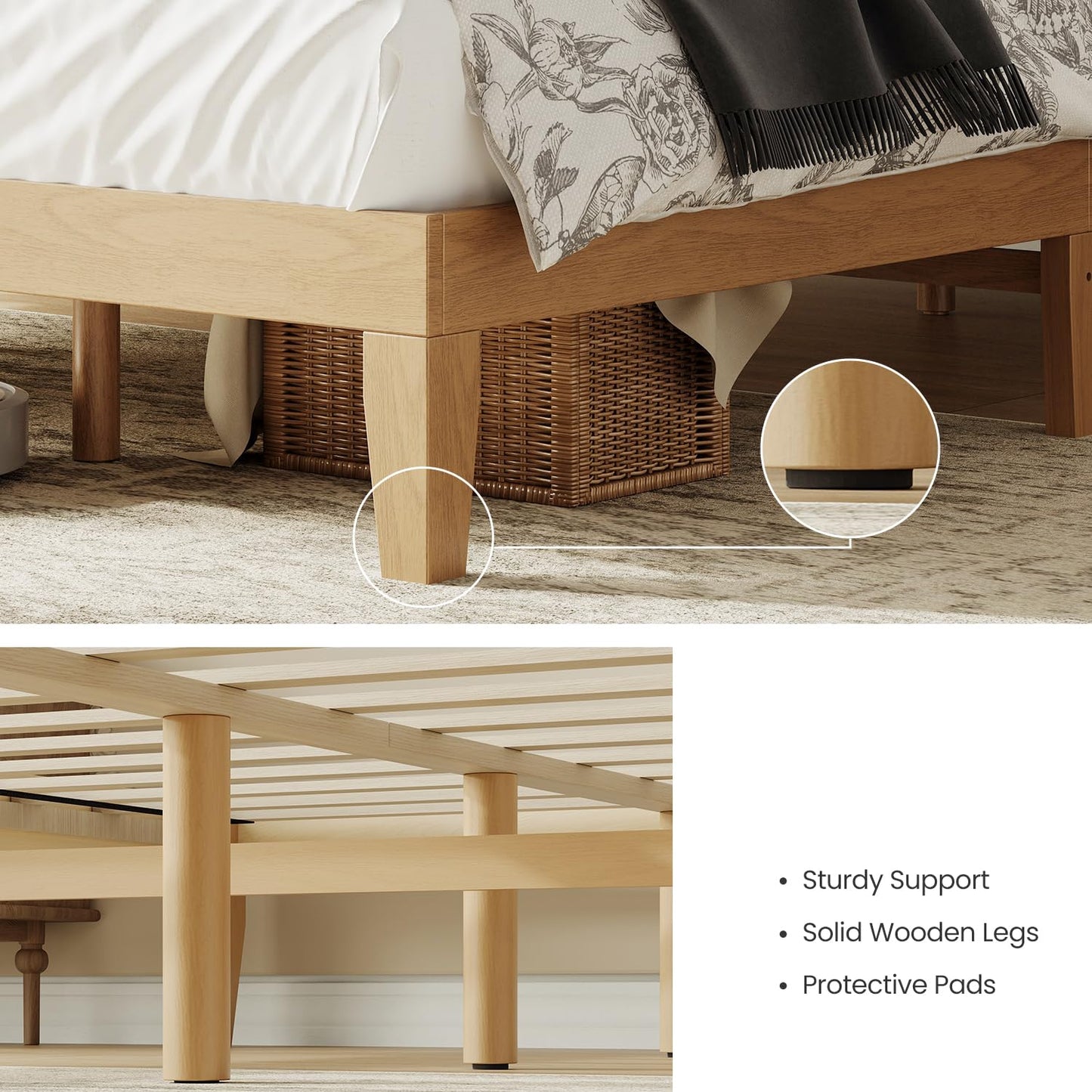 Cal King Size Wood Platform Bed Frame, 12 Inch Solid Wood Bed Frame with Wooden Slats, No Box Spring Needed, Easy Assembly, Rustic Pine