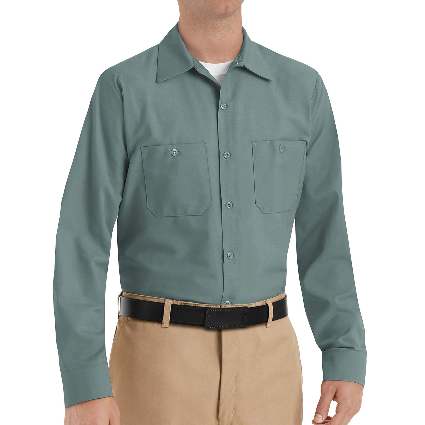 Red Kap Men's Size Industrial Work Shirt, Regular Fit, Long Sleeve, Light Green, Medium/Tall