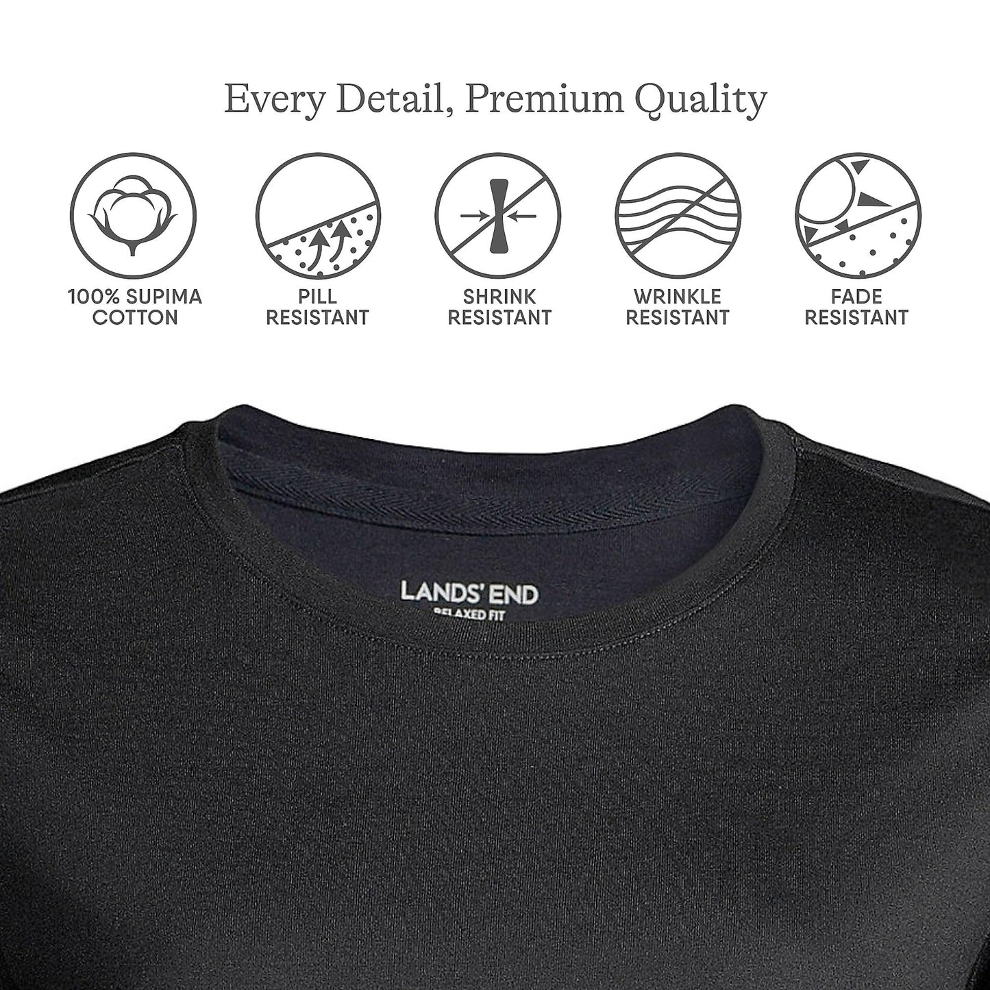 Lands' End Womens Short Sleeve Relaxed Supima Cotton Crew Neck T Shirt Black Tall Medium