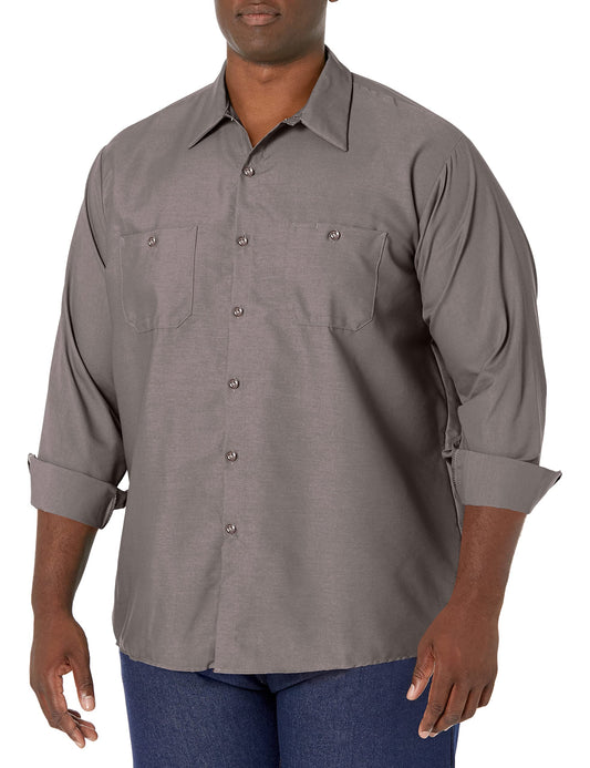 Red Kap Men's Size Industrial Work Shirt, Regular Fit, Long Sleeve, Grey, Large/Tall