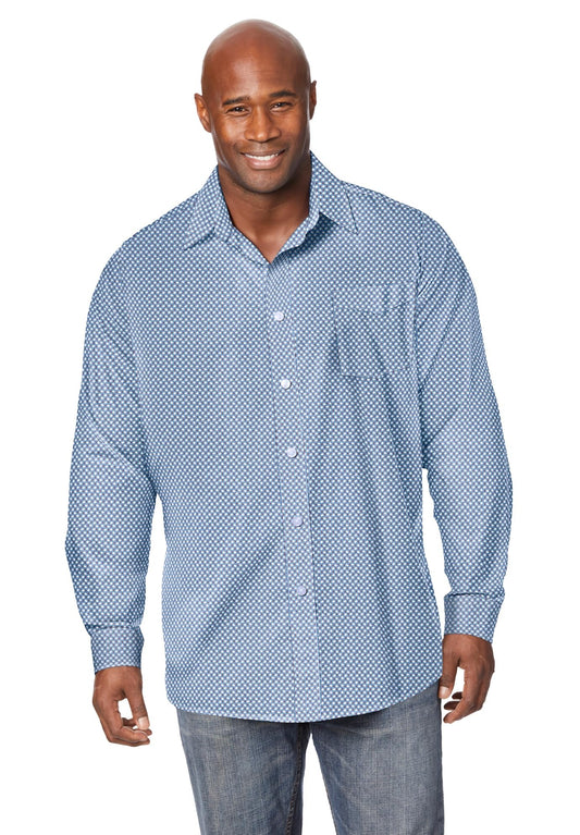 KingSize Men's Big & Tall The No-Tuck Casual Shirt - L, Grey Diamond