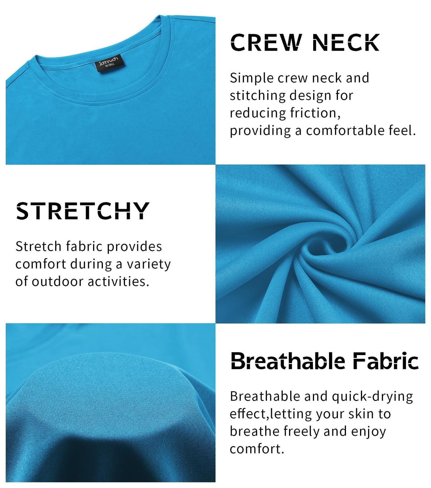 Idtswch Men's Tall T-Shirt Rash Guard UPF 50+ T-Shirt Quick Dry Swim Water Top Tee Short Sleeve Athletic Shirts 15blue-L