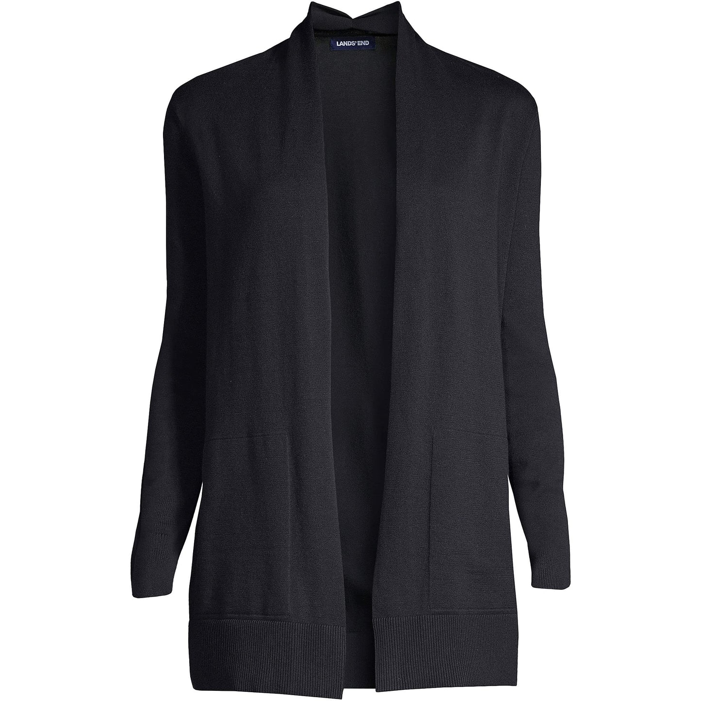 Lands' End Womens Cotton Long Sleeve Open Cardigan Sweater Black Tall X-Large