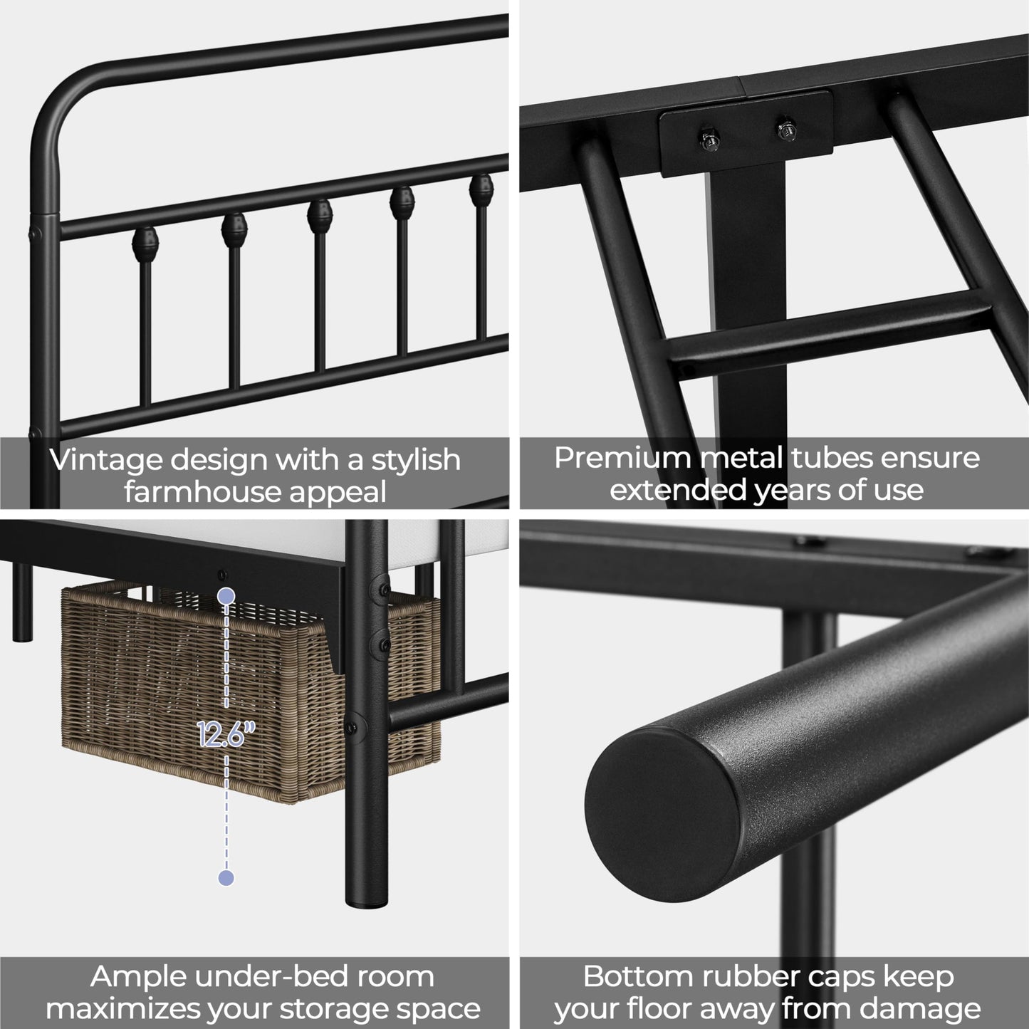 Yaheetech Classic Metal Platform Bed Frame Mattress Foundation with Victorian Style Iron-Art Headboard/Footboard/Under Bed Storage/No Box Spring Needed/California King Size Black