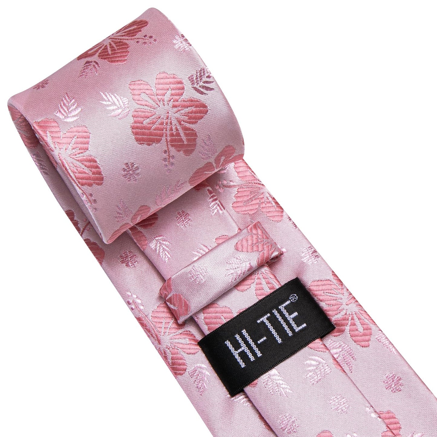 Hi-Tie 70'' Extra Long Ties for Men Silk Pink Mens Long Ties Set Floral Necktie and Pocket Square Cufflink for Wedding