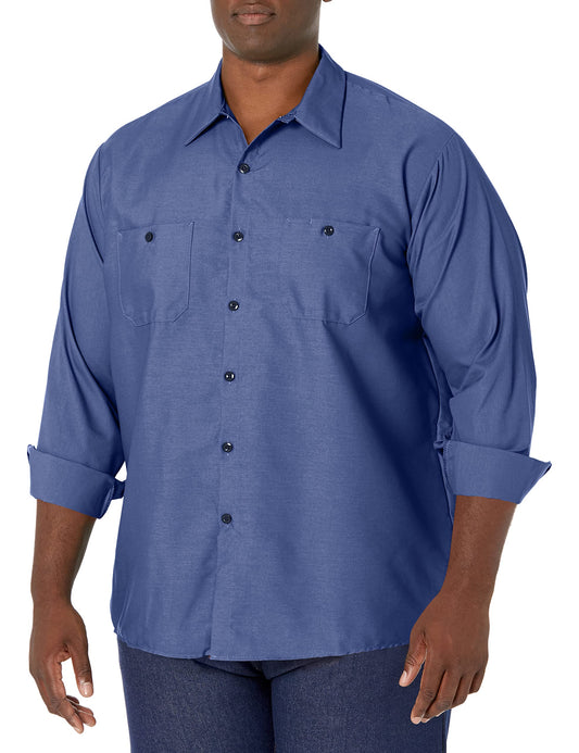 Mens Ls Post Blue Poplin Work Shirt,XL,XTall
