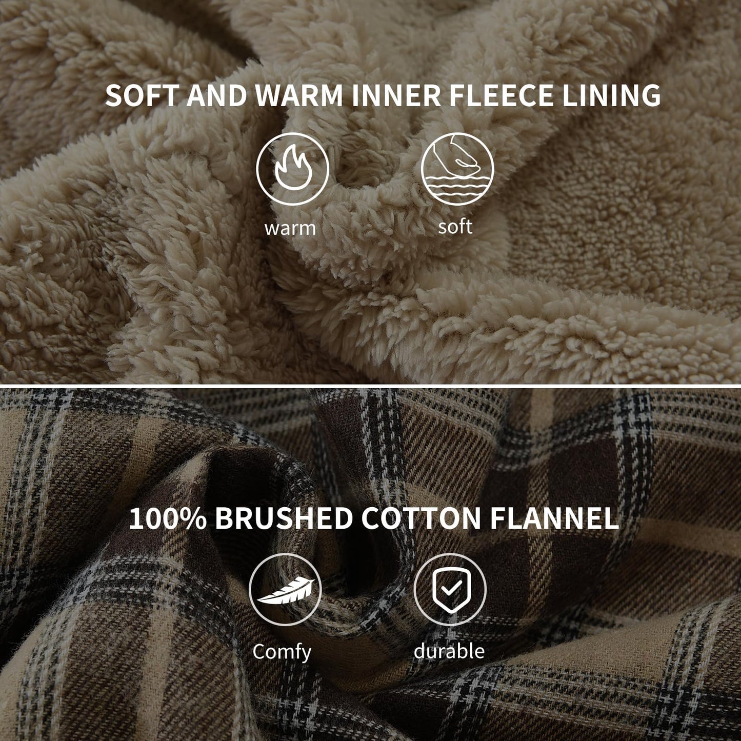Puwasa Men's Fleece Lined Plaid Flannel Shirt Jacket Long Sleeve Soft Button Down Coat for Men Khaki X-Large Tall