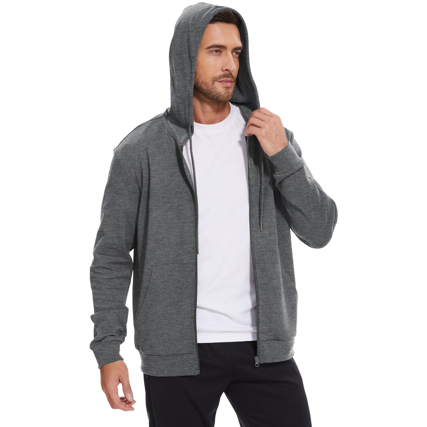 LETAOTAO Lightweight Hoodie Men Zip Up Hooded Sweatshirt Thin Slim Fit Jacket Available in Regular & Tall Sizes（Gray，Tall-2XL）