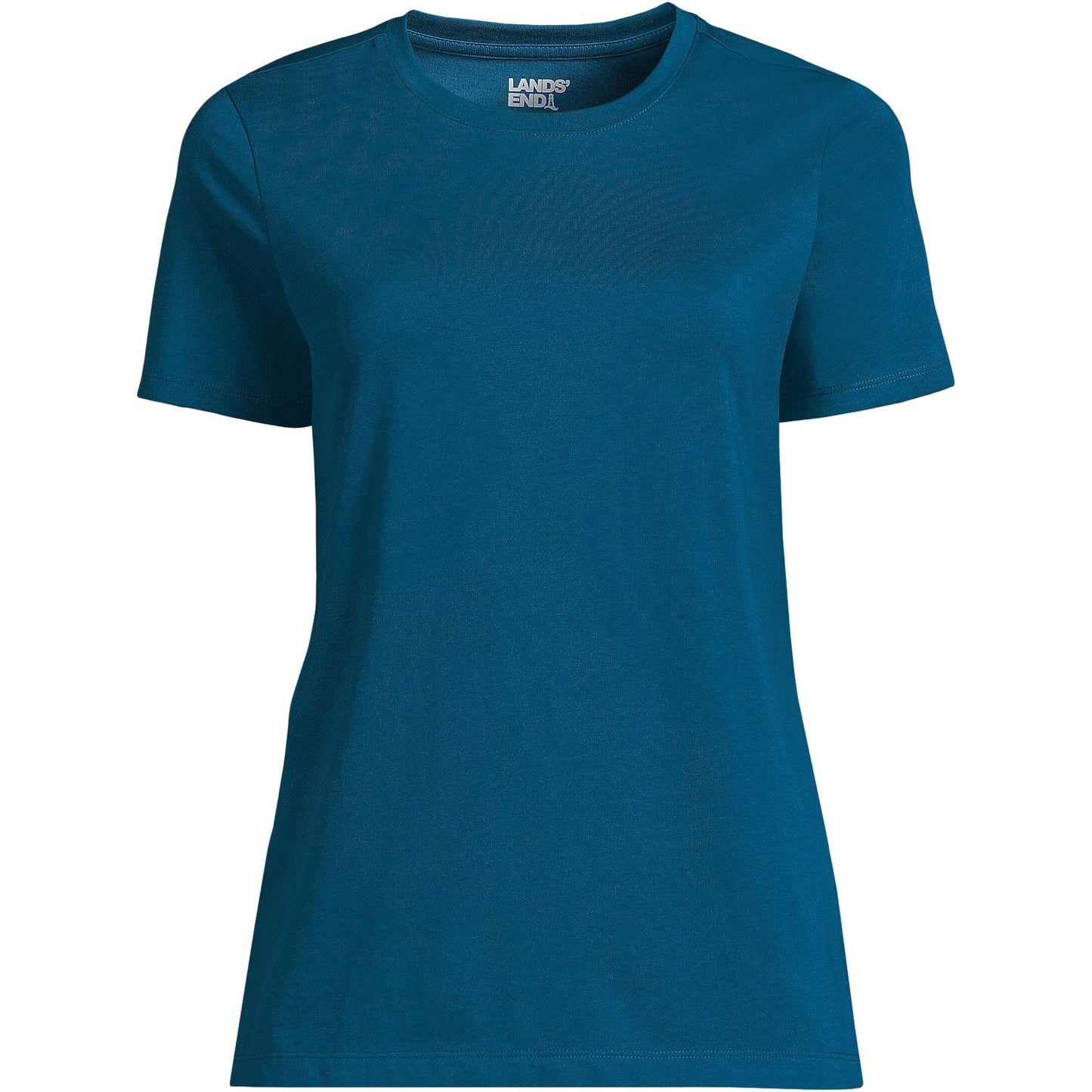 Lands' End Womens Short Sleeve Relaxed Supima Cotton Crew Neck T Shirt Baltic Teal Tall Small