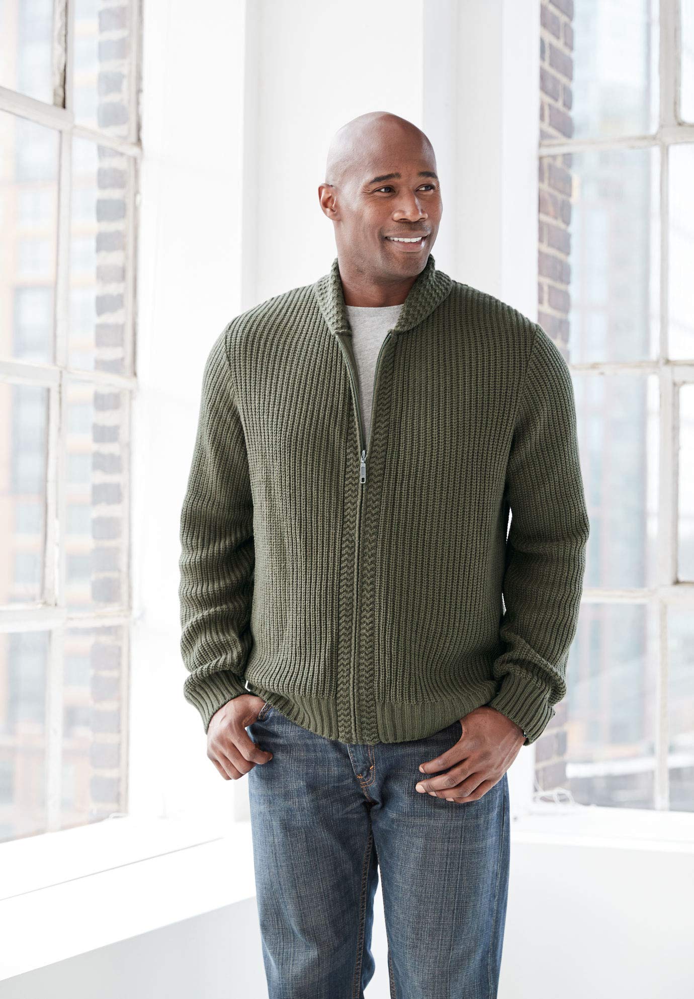 KingSize Men's Big & Tall Shaker Knit Zip-Front Cardigan - 3XL, Black