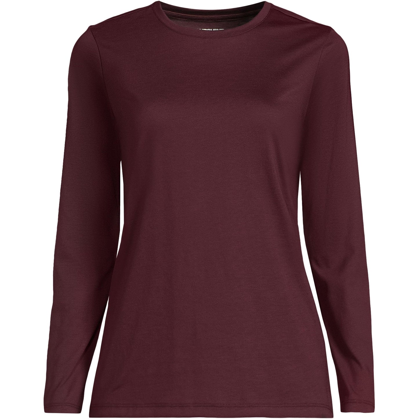 Lands' End Womens Long Sleeve Relaxed Supima Cotton Crew Neck T Shirt Lush Burgundy Tall Small