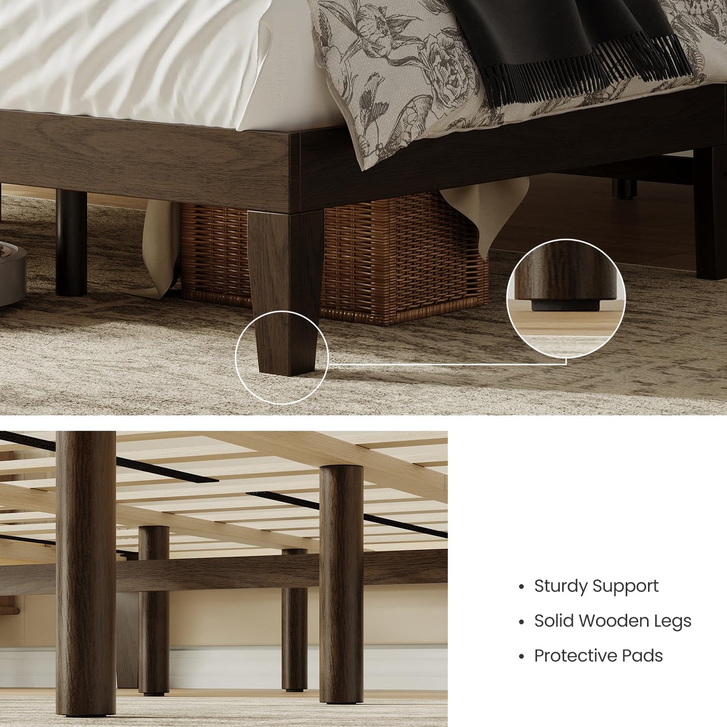 Cal King Size Wood Platform Bed Frame, 12 Inch Solid Wood Bed Frame with Wooden Slats, No Box Spring Needed, Easy Assembly,Espresso