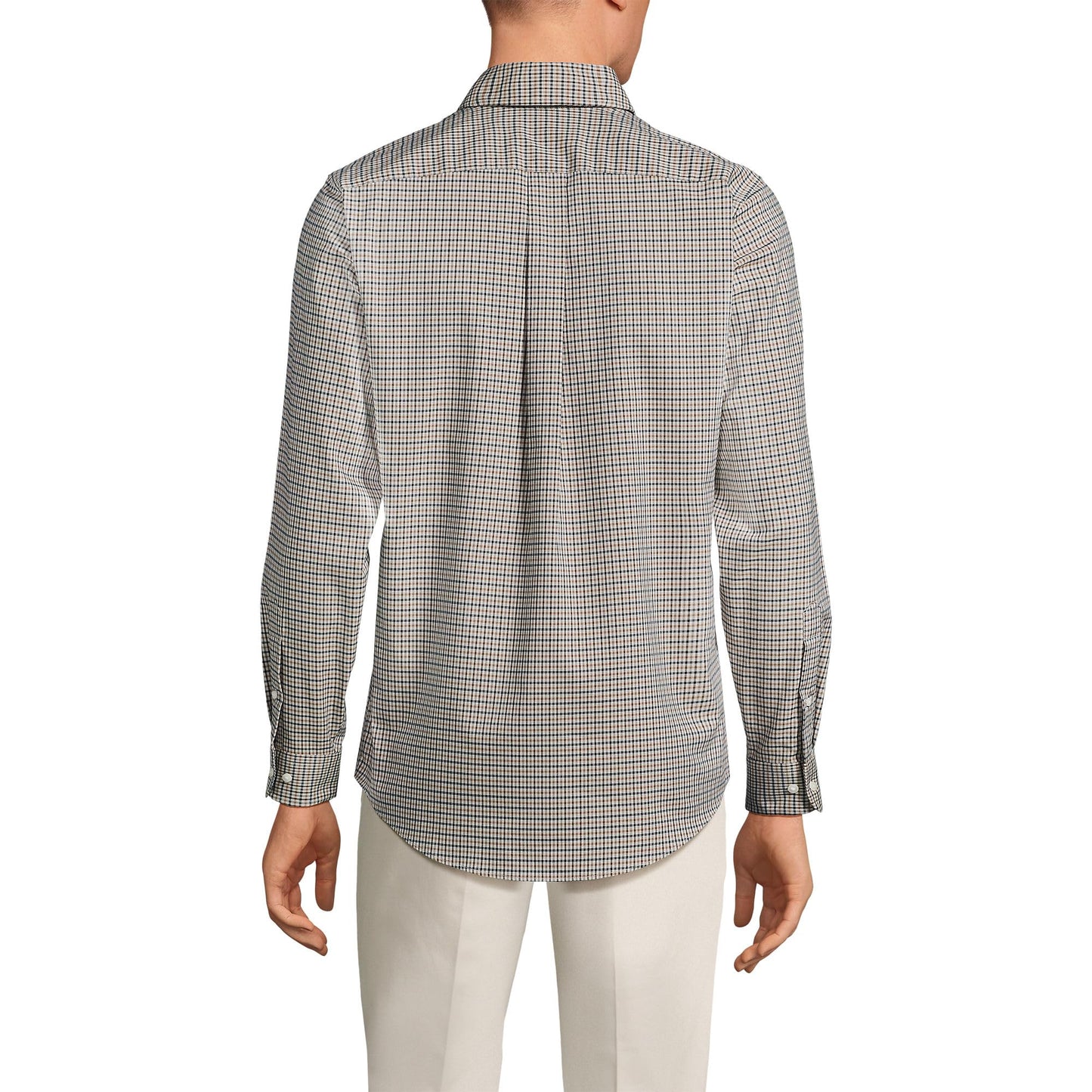 Lands' End Mens Traditional Fit No Iron Twill Shirt Light Mushroom Check Tall XX-Large