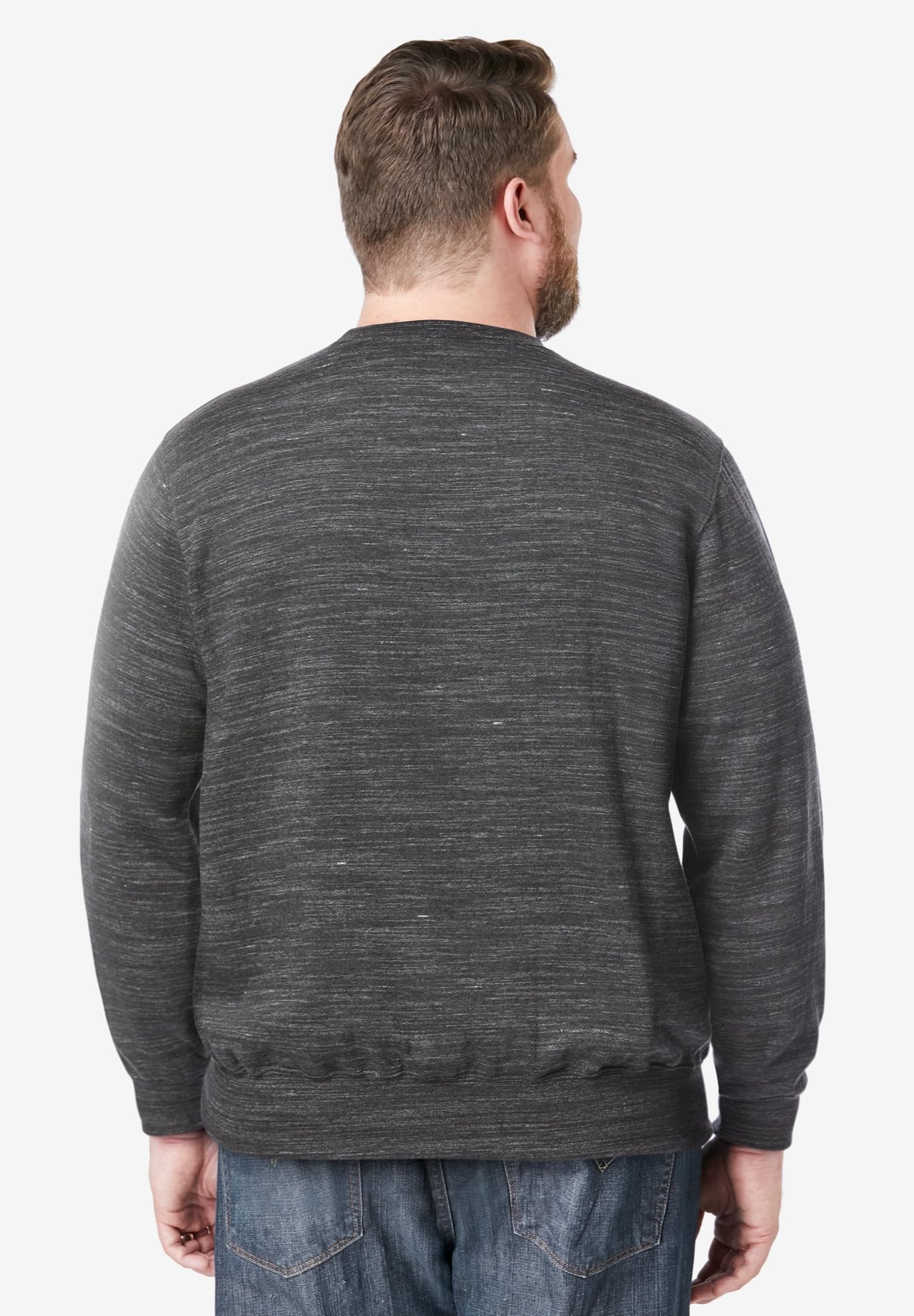 KingSize Men's Big & Tall Fleece Crewneck Sweatshirt - 5XL, Black White Marl