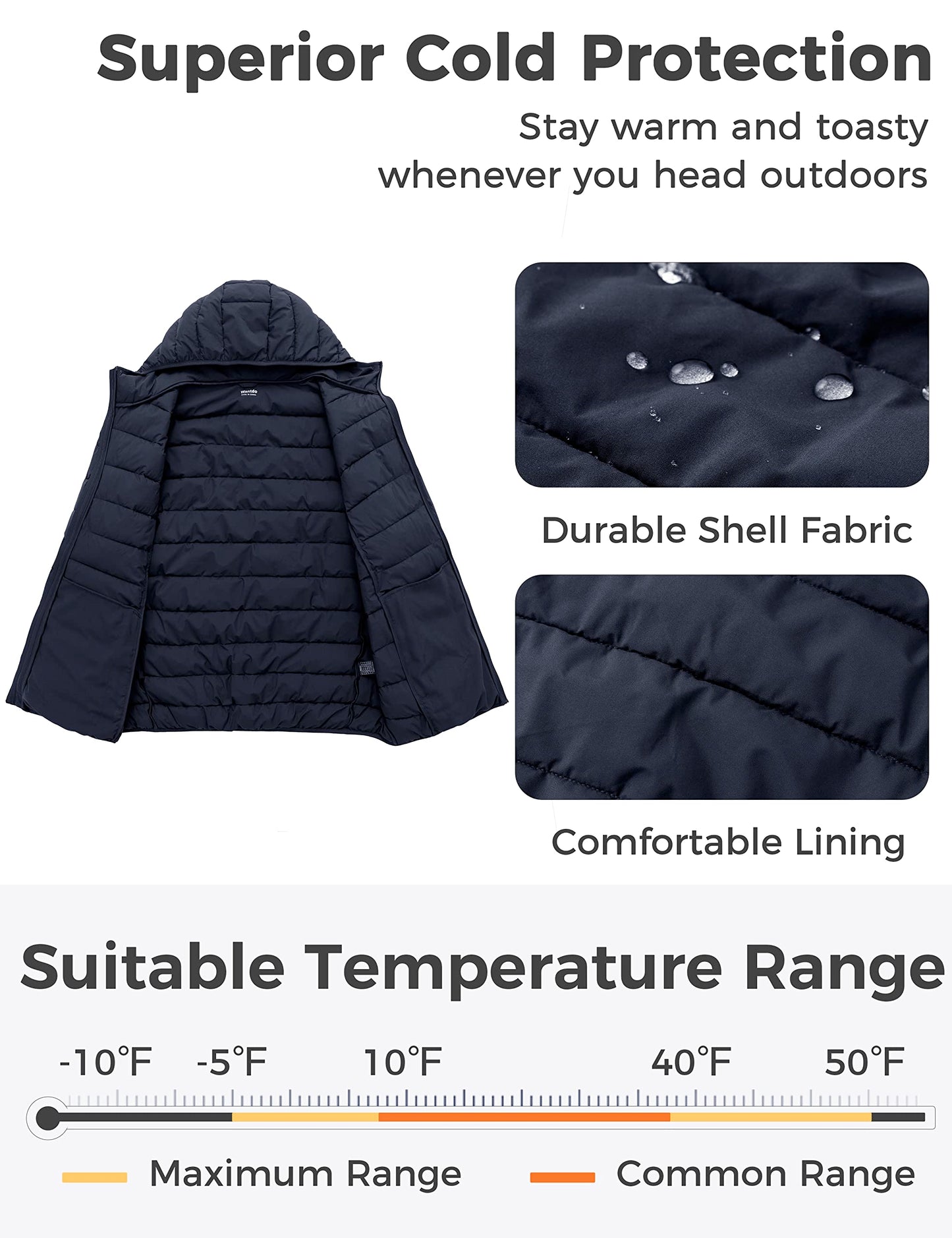 wantdo Men's Big and Tall Puffer Coat Long-Sleeve Quilted Winter Jacket with Hood Navy 3X-Large Tall
