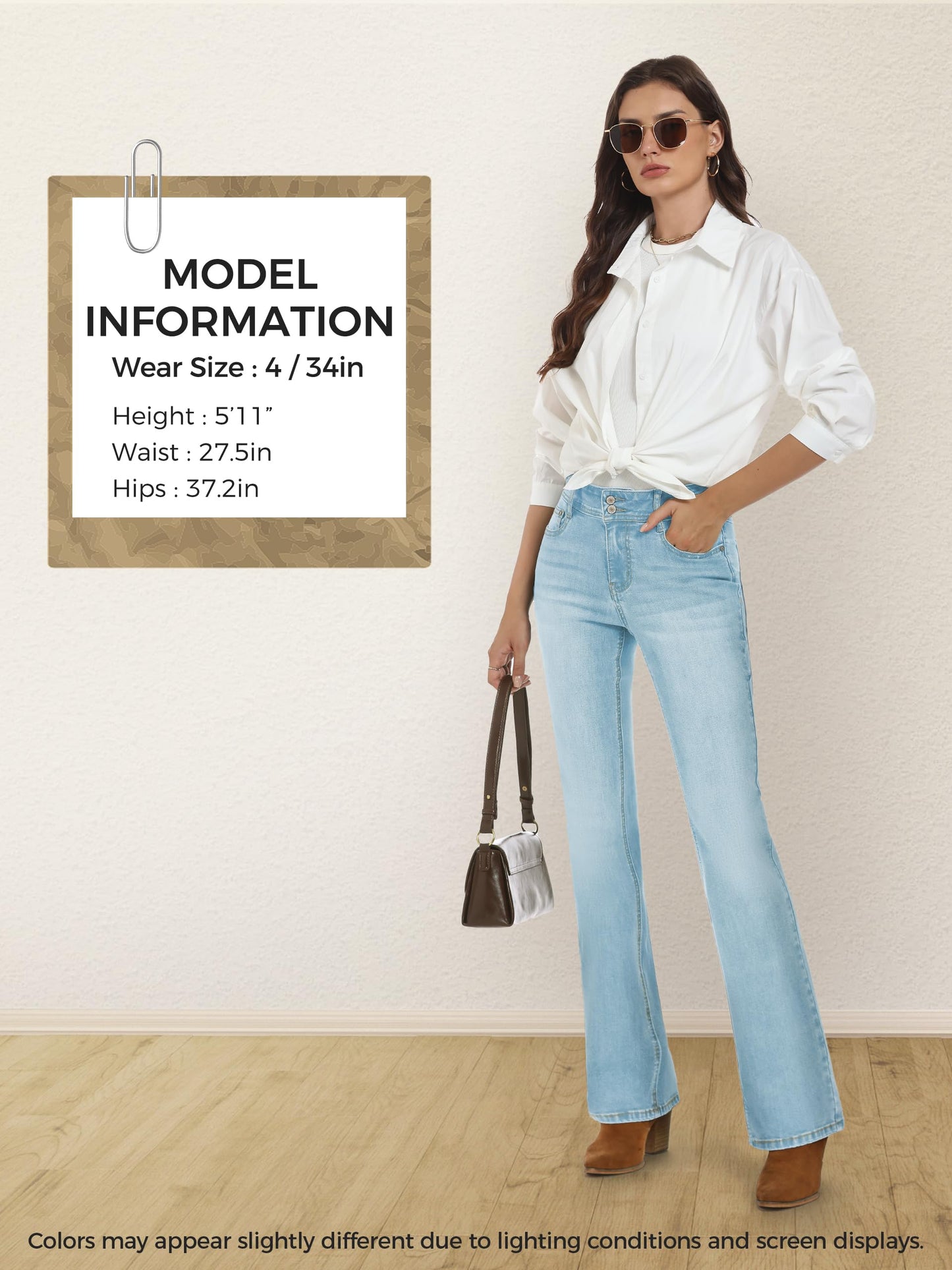 Tallemon Tall Women's Bootcut Jeans Curvy Mid-Rise Stretchy Denim Pants Classic Bell Bottom Trouser,38",Light Blue,6