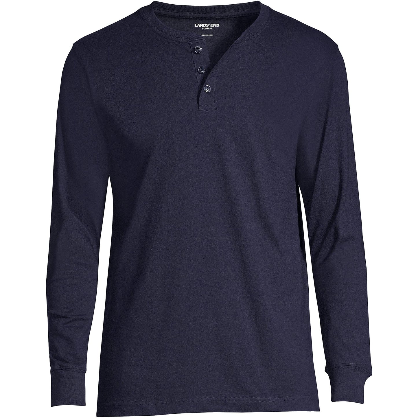 Lands' End Mens Long Sleeve Super-T Henley Radiant Navy Tall Large