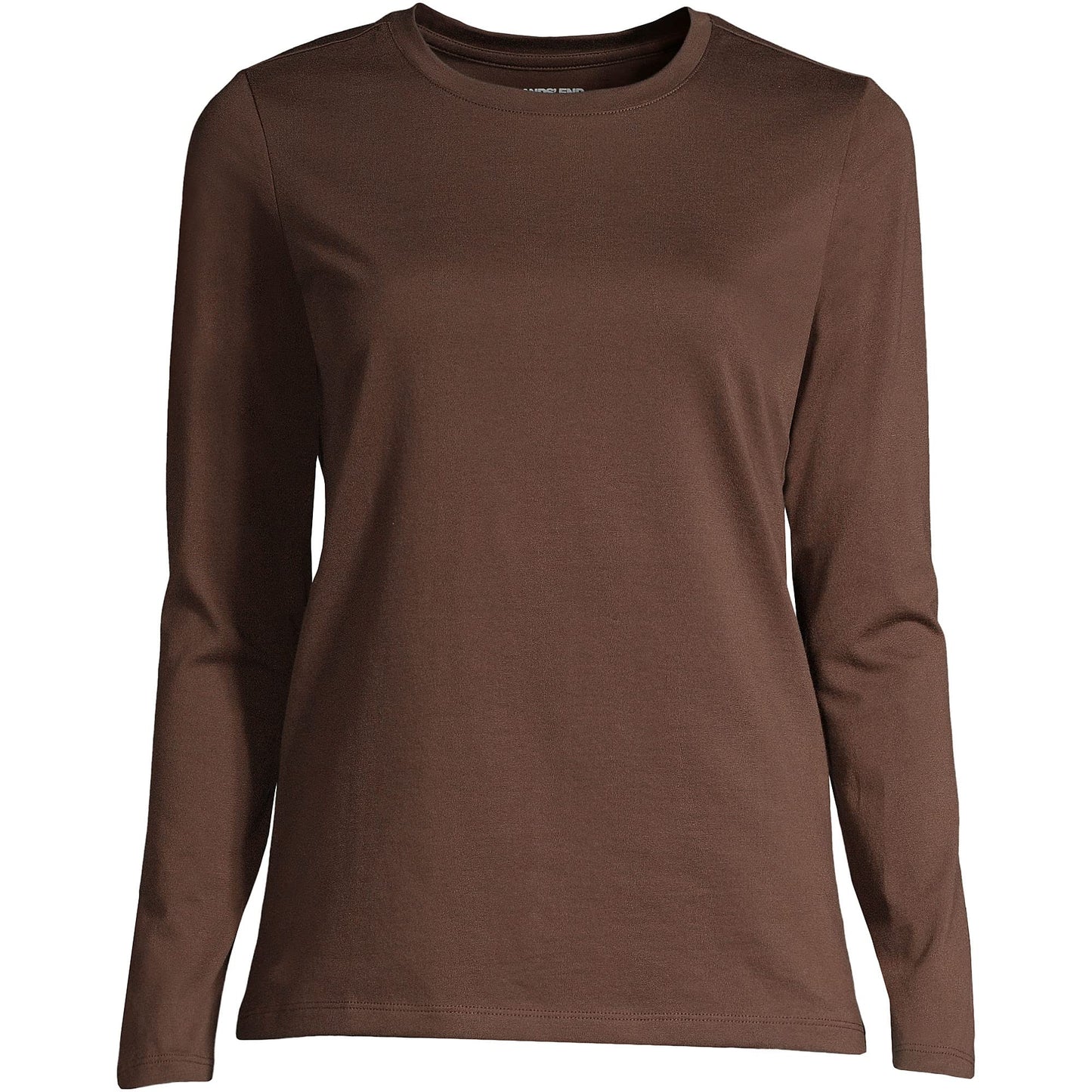 Lands' End Womens Long Sleeve Relaxed Supima Cotton Crew Neck T Shirt Rich Coffee Tall Medium