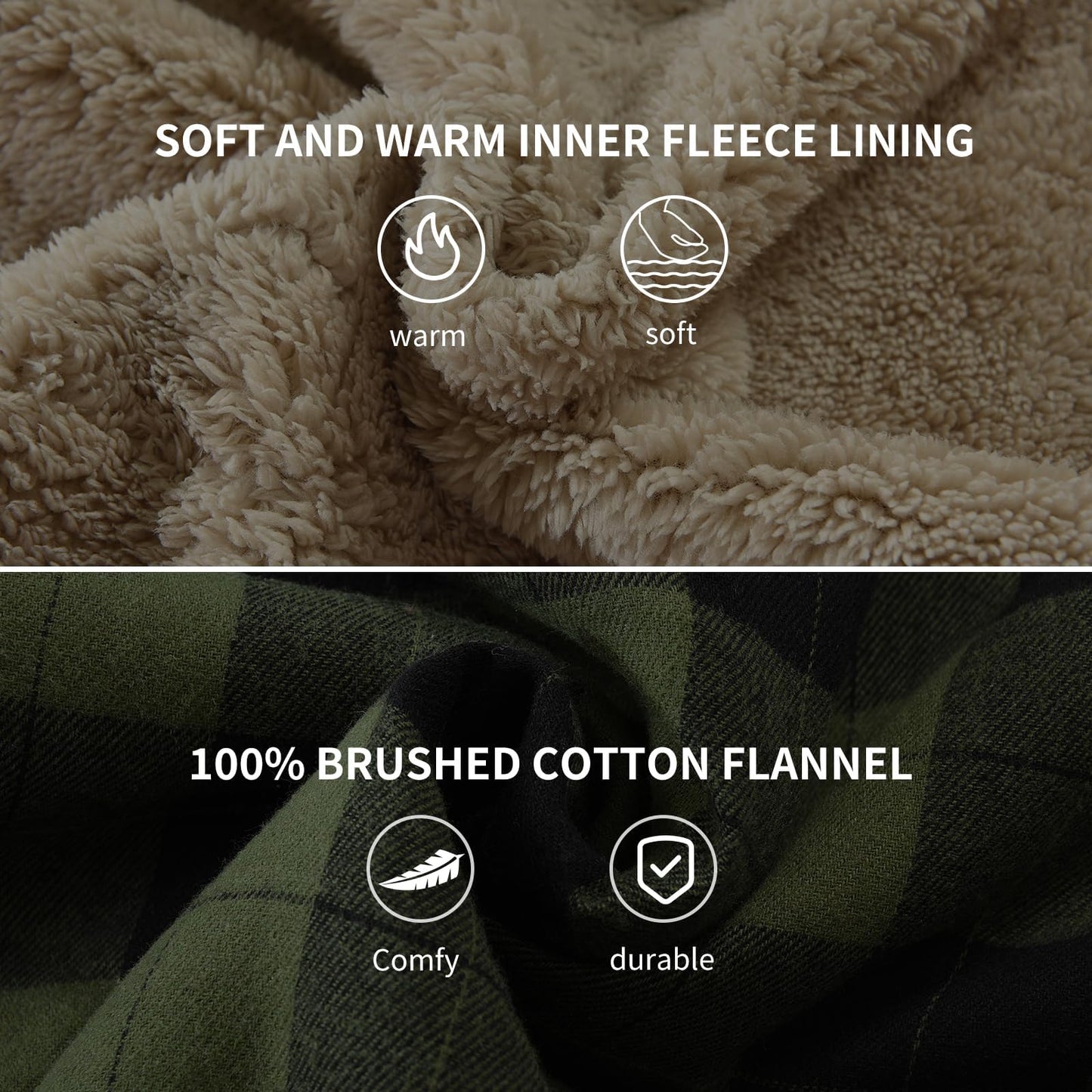 Puwasa Men's Cotton Flannel Shirt Jacket, Long Sleeve Fleece Casual Button Down Plaid Jacket, Brushed Soft Outdoor Coat with Pocket Army Green X-Large Tall