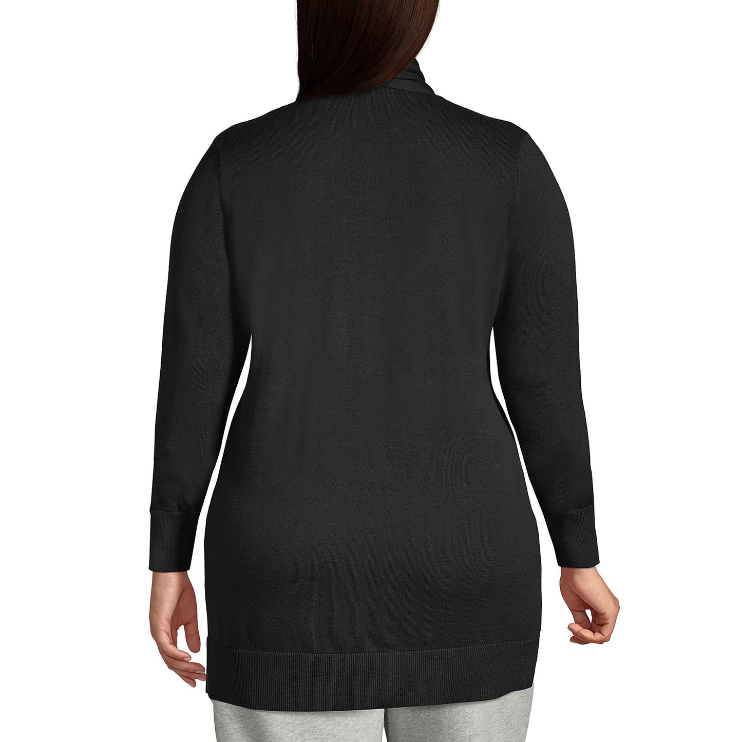 Lands' End Womens Cotton Long Sleeve Open Cardigan Sweater Black Tall X-Large