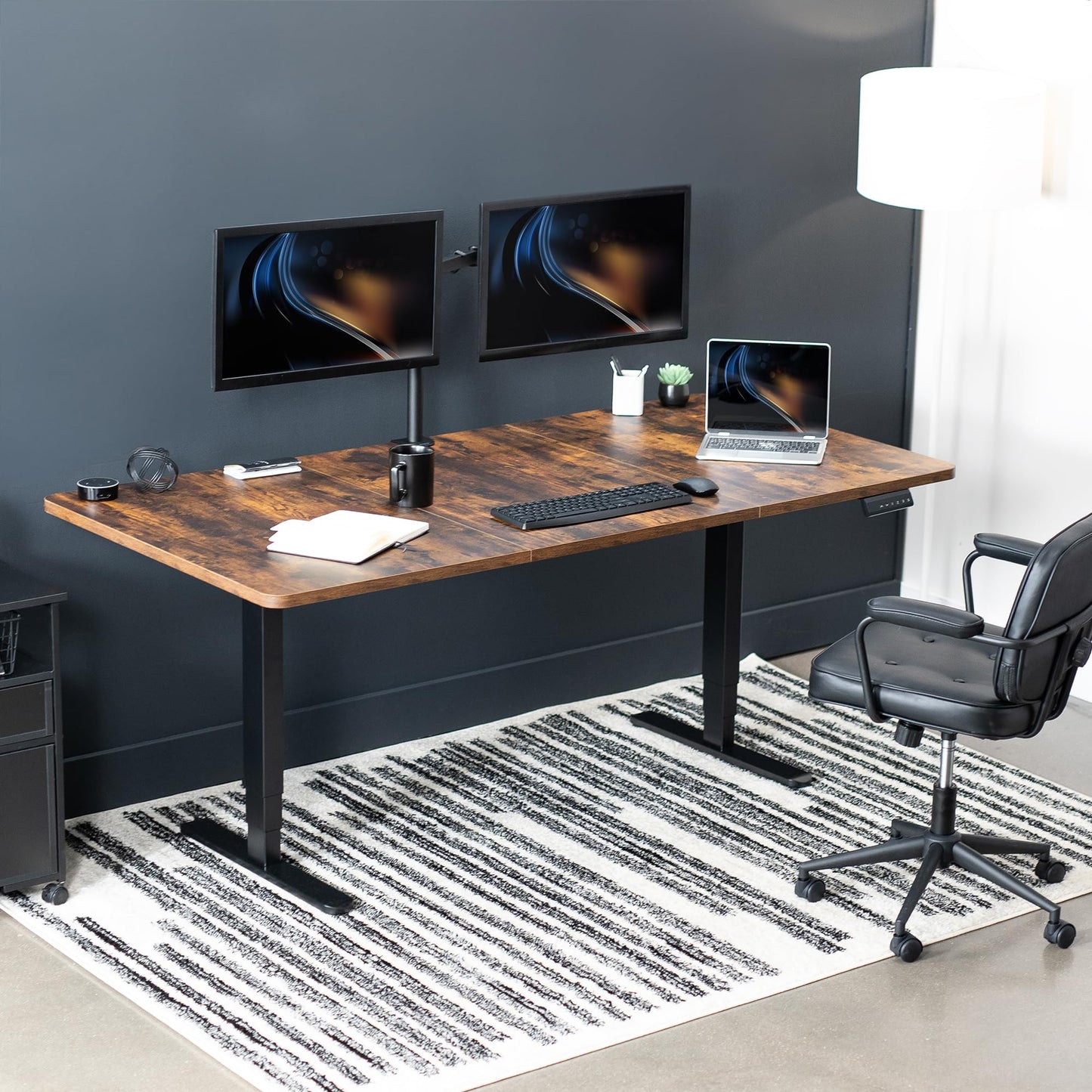 VIVO Electric 71 x 36 in Dual Motor Rustic Sit Stand Desk, Memory Height Adjustment, 2B Series, Vintage Brown Top Black Frame, DESK-KIT-2B7N-36 - 50.3" Max Height