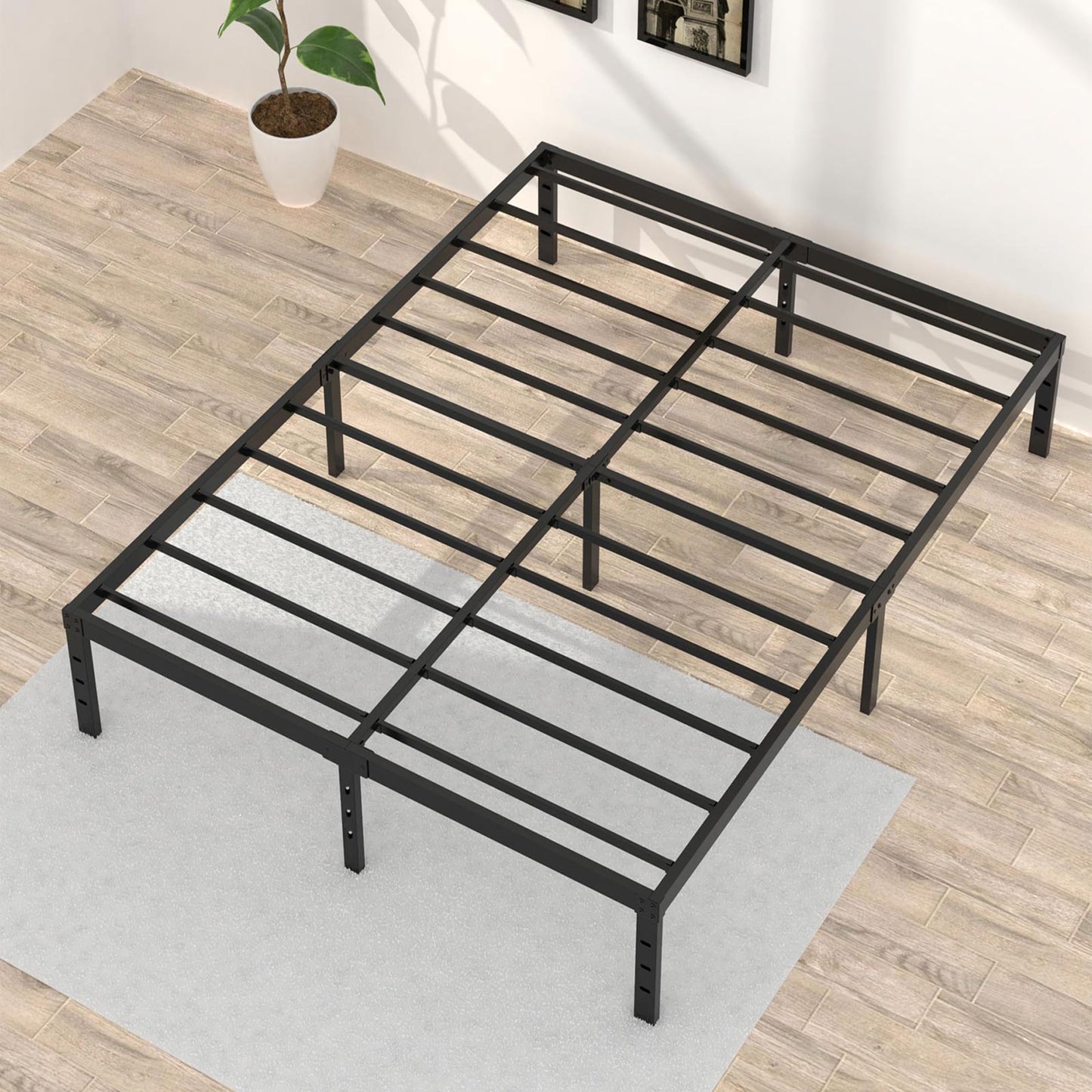 Upcanso 18 Inch California King Bed Frames No Box Spring Need, Platform Cal King Bed Frame with High Storage, Eassy Assembly 3,500 Lbs Heavy Duty Bedframes, Black