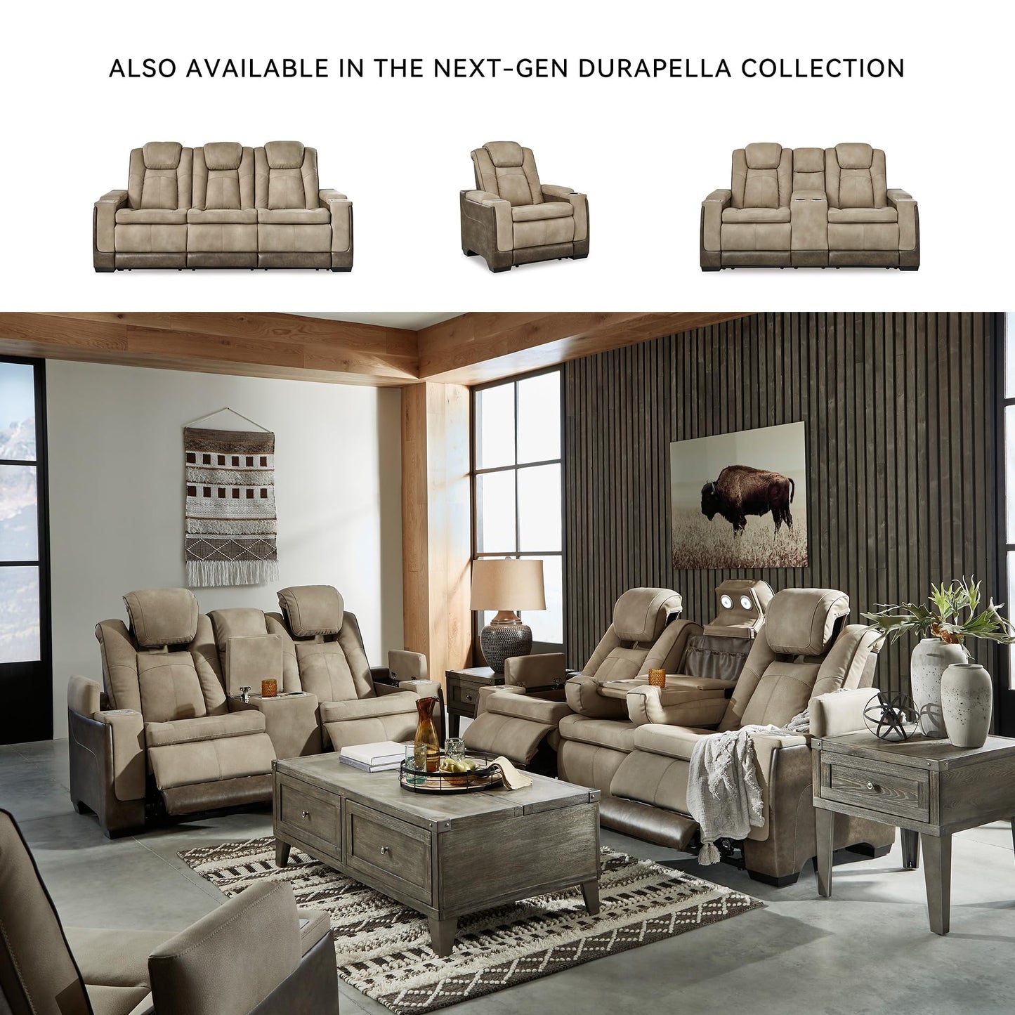 Signature Design by Ashley Next-Gen DuraPella Power Reclining Sofa with Adjustable Headrest, Sand