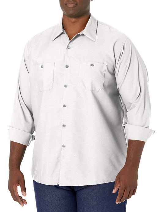 Red Kap Men's Size Industrial Work Shirt, Regular Fit, Long Sleeve, White, Large/Tall