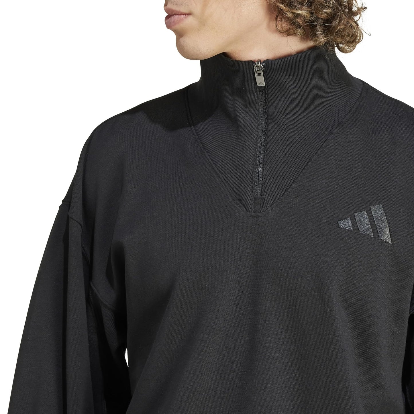 adidas Men's Tall Size All SZN Fleece Quarter-Zip Crewneck Swearshirt, Black