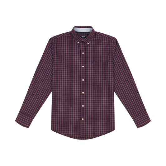 IZOD Men's Big and Tall Performance Comfort Long Sleeve Gingham Button Down Shirt, Plum Perfect Checkered