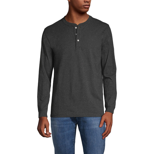 Lands' End Mens Long Sleeve Super-T Henley Dark Charcoal Heather Tall Medium
