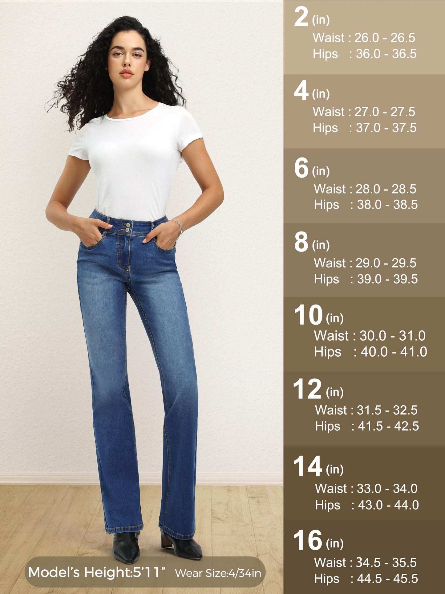 Tallemon Tall Women's Bootcut Jeans Curvy Mid-Rise Stretchy Denim Pants Classic Bell Bottom Trouser,38",Blue,12