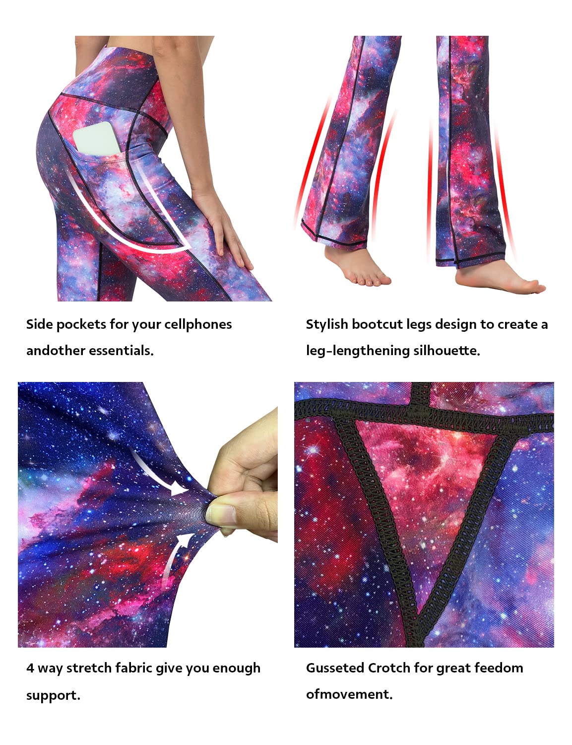 BUBBLELIME 29"/31"/33"/35" 4 Styles Women's Tummy Control Bootcut Yoga Pants - Side Pockets_Galaxy M-37 Inseam