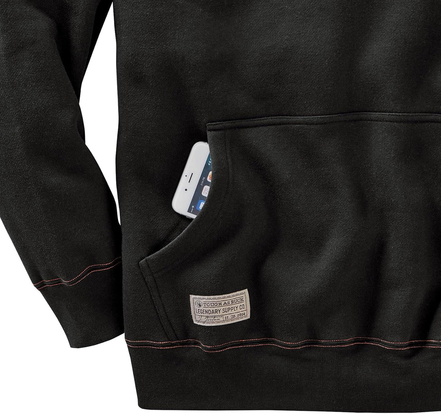 Legendary Whitetails Men's Tall Size Tough As Buck 1/4 Zip Action Hoodie, Black, Large