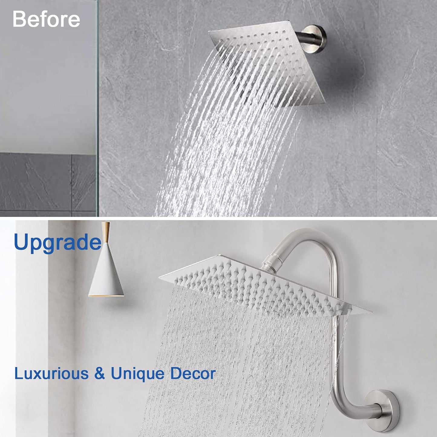 NearMoon S Shaped Shower Head Riser Pipe, Shower Extender Arm with Flange, Standard 1/2" Connection- Bathroom Accessory, 10 Inch (1 Pack, Brushed Nickel)