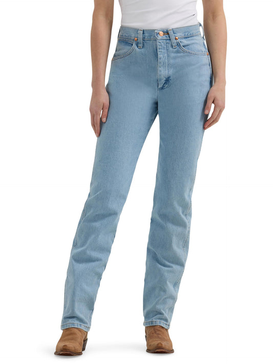 Wrangler Women's Cowboy Cut High Rise Slim Fit Tapered Leg Jean, Bleach, 7-36
