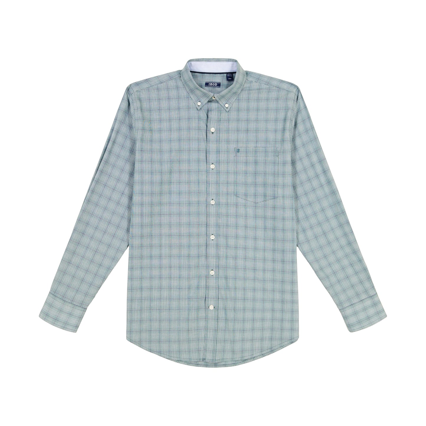 IZOD Men's Big and Tall Performance Comfort Long Sleeve Gingham Button Down Shirt, Bistro Green, 3X-Large Tall