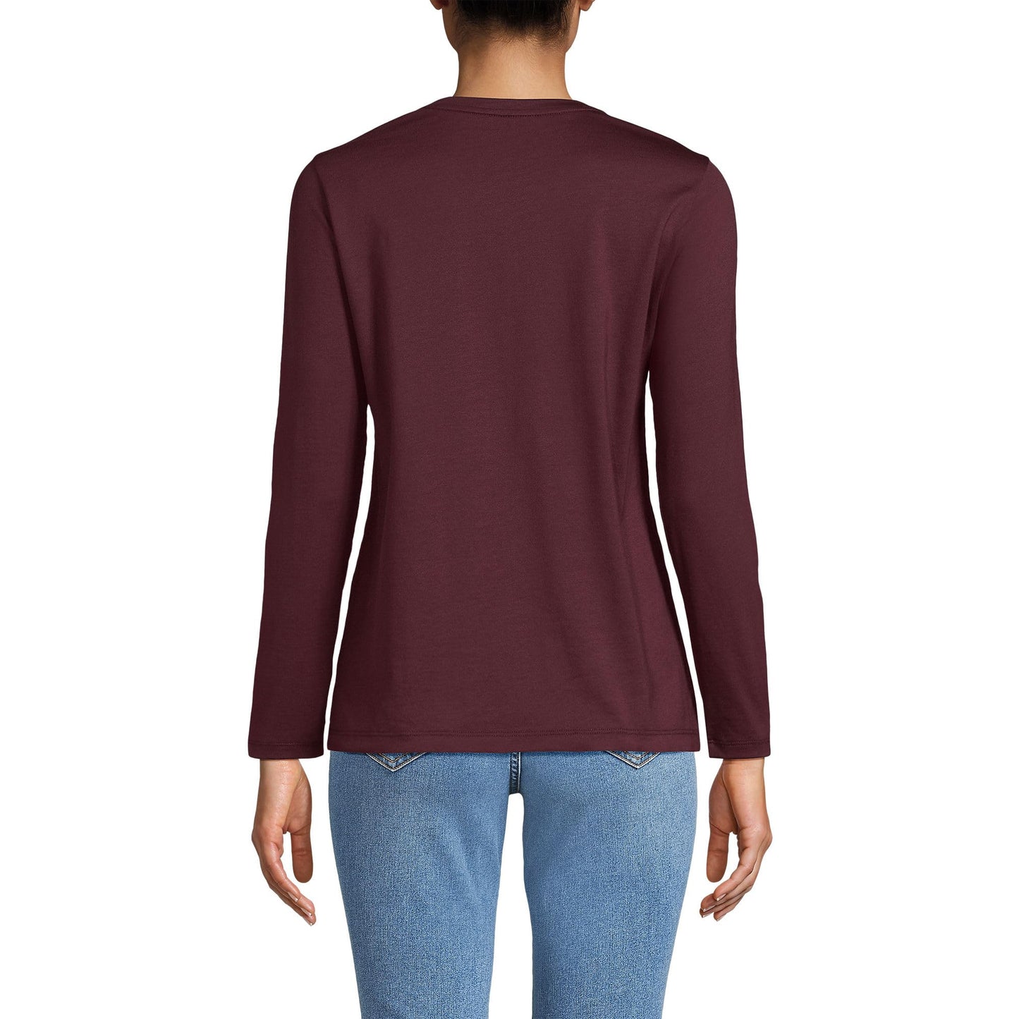 Lands' End Womens Long Sleeve Relaxed Supima Cotton Crew Neck T Shirt Lush Burgundy Tall Small